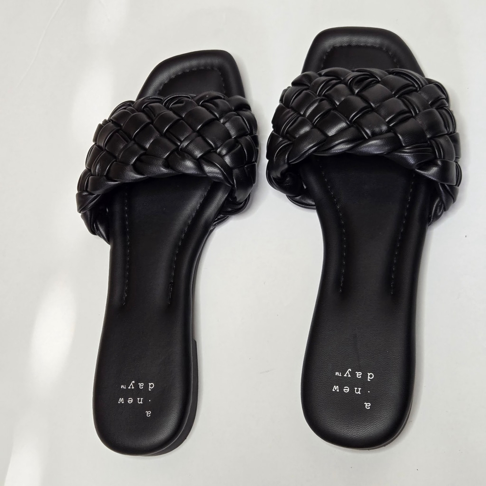 A New Day Women's Black Braided Flat Slide Sandals Size 7.5 - Picture 5 of 8